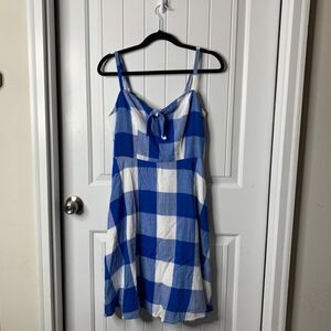 Old Navy Blue White Gingham Cami Summer Dress Tie‎ Front Cotton Sundress M Tall